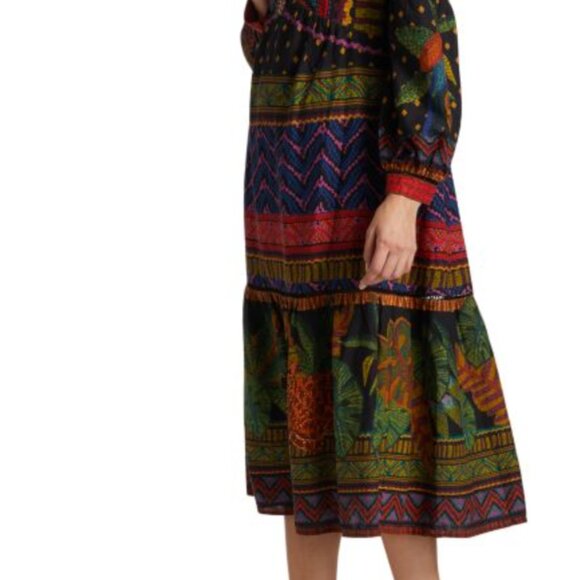 Farm Rio Forest Tapestry Midi Dress Geometric Jungle Linen Blend Tassel XS $265 - Picture 3 of 10